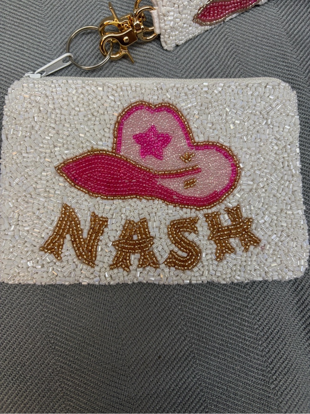 MOYAN seed bead, zipper coin, purse, beaded removable crossbody strap cowboy hat